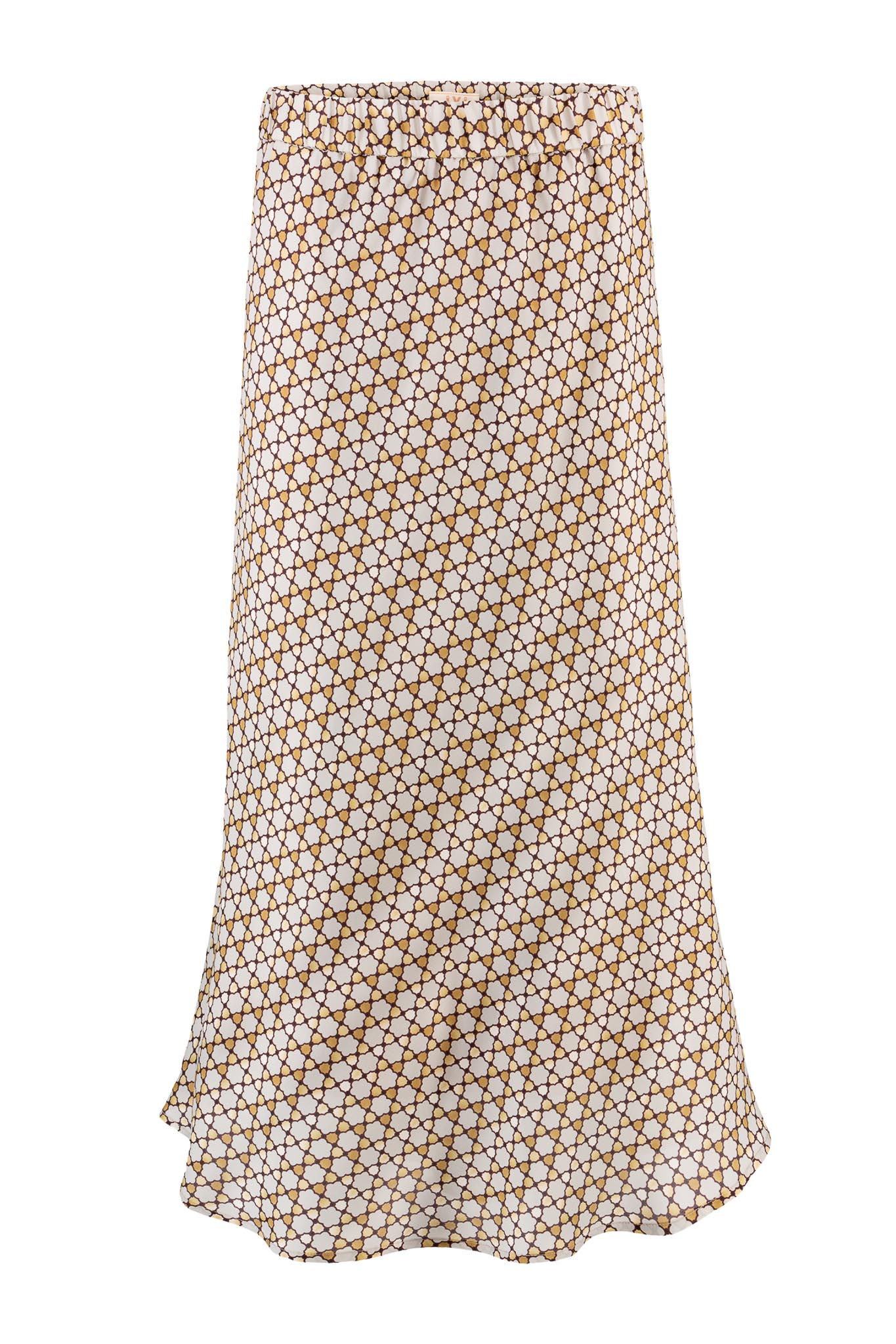 IVI collection TREASURE feminine Seidenrock aus einem hochwertigem Viskose-Seiden-Mix in der Farber gold aus der AW24 Kollektion. IVI collection TREASURE feminine silk skirt made from a high-quality viscose-silk blend in the color gold from the AW24 collection.
