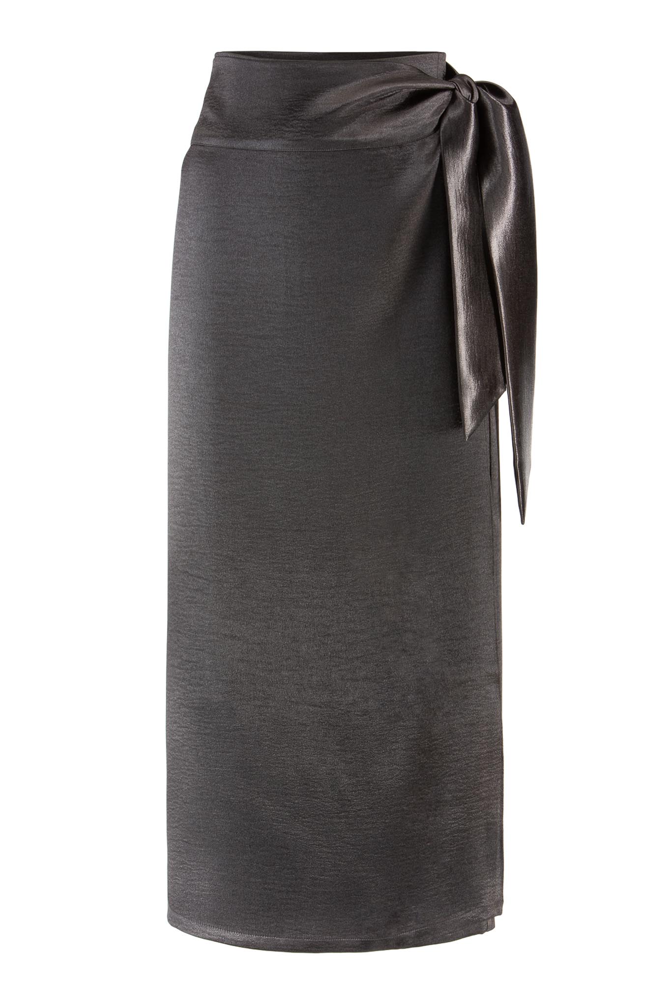 IVI collection figurbetonter Wickelrock aus einem schimmernden Metallic-Effekt Stoff in Farbe schwarz aus der AW24 Kollektion. IVI collection figure-hugging wrap skirt made from a shimmering metallic-effect fabric in black from the AW24 collection.