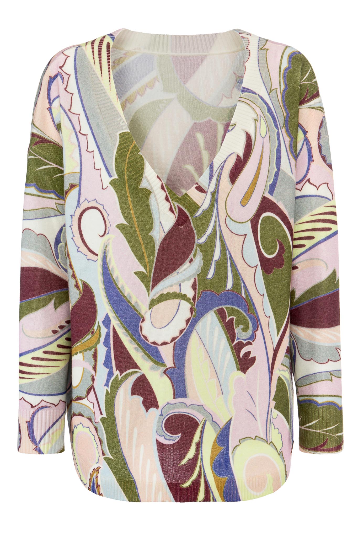 IVI collection LAS VEGAS gestrickte Hose mit geradem Bein aus softer Merinowolle mit Muster-Print in grün
