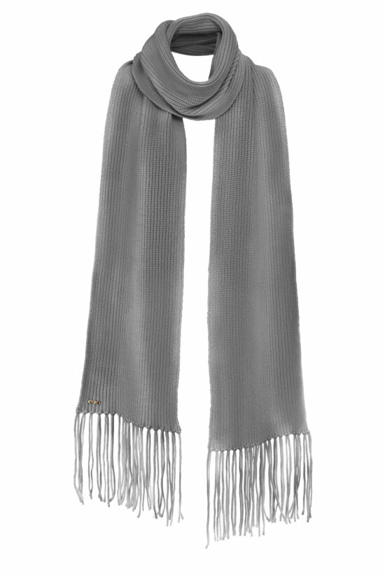 IVI collection SOLID KNIT langer Wollschal mit Fransen in der Farbe grau aus der AW24 Kollektion. IVI collection SOLID KNIT long wool scarf with fringes in the color grey from the AW24 collection.
