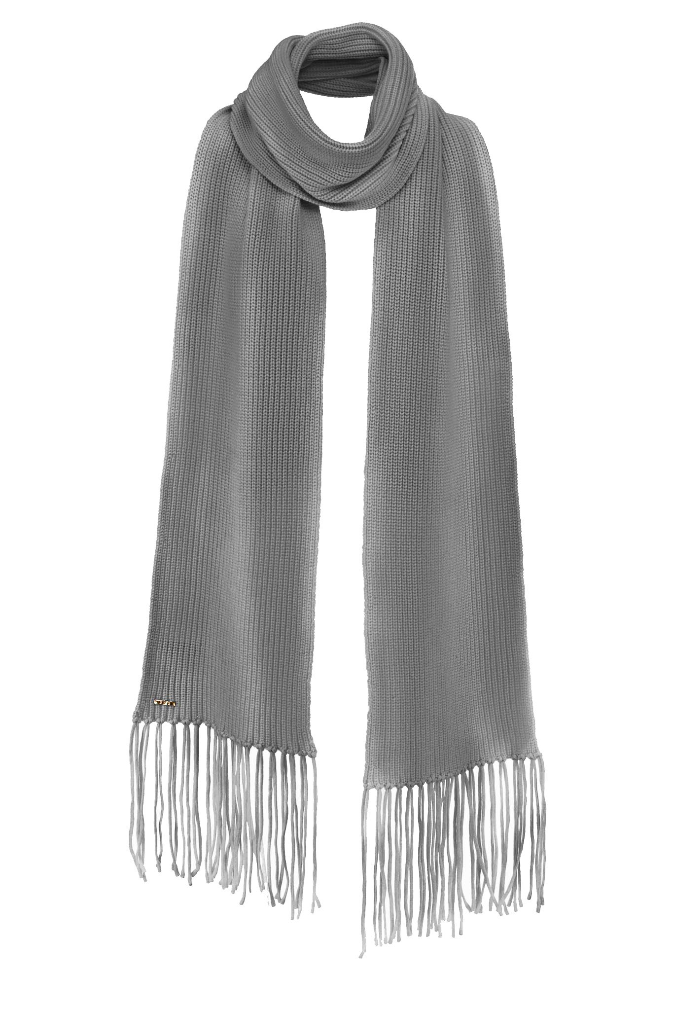 IVI collection SOLID KNIT langer Wollschal mit Fransen in der Farbe grau aus der AW24 Kollektion. IVI collection SOLID KNIT long wool scarf with fringes in the color grey from the AW24 collection.