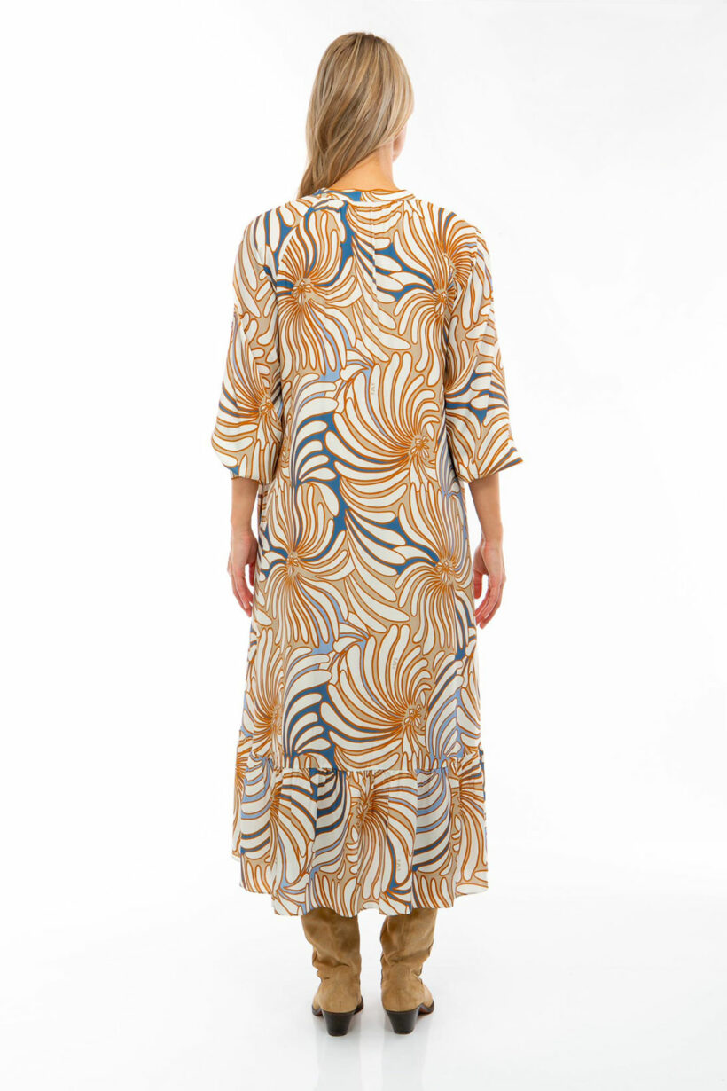 IVI collection SWIRL hochwertige Seidenkleid in den Farben hellblau und beige aus der Resort25 Kollektion.

IVI collection SWIRL high-quality silk dress in the colors light blue and beige from the Resort25 collection.
