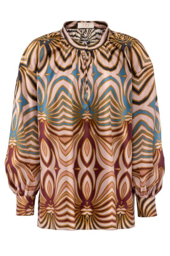 IVI collection SWIRL hochwertige Baumwollbluse in den Farben rose und schwarz aus der Resort25 Kollektion. IVI collection SWIRL high-quality cotton blouse in the colors rose and black from the Resort25 collection.
