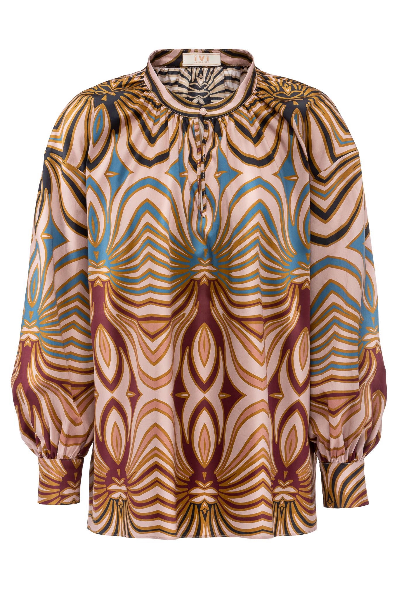 IVI collection SWIRL hochwertige Baumwollbluse in den Farben rose und schwarz aus der Resort25 Kollektion. IVI collection SWIRL high-quality cotton blouse in the colors rose and black from the Resort25 collection.
