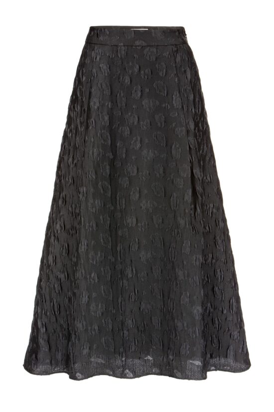 IVI collection JACQUARD Midirock mit ausgestellter Silhouette in der Farbe schwarz aus der Resort25 Kollektion. IVI collection JACQUARD midi skirt with a flared silhouette in black from the Resort25 collection.