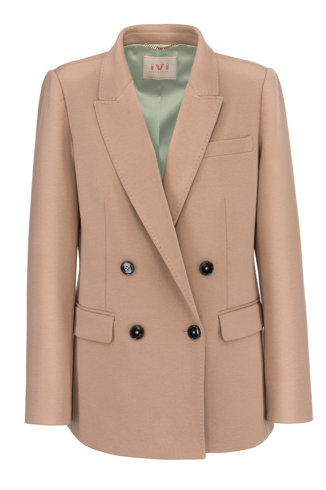 IVI collection SOLID JERSEY hochwertige Blazer in den Farben taupe aus der Resort25 Kollektion. IVI collection SOLID JERSEY high-quality blazer in taupe from the Resort25 collection.