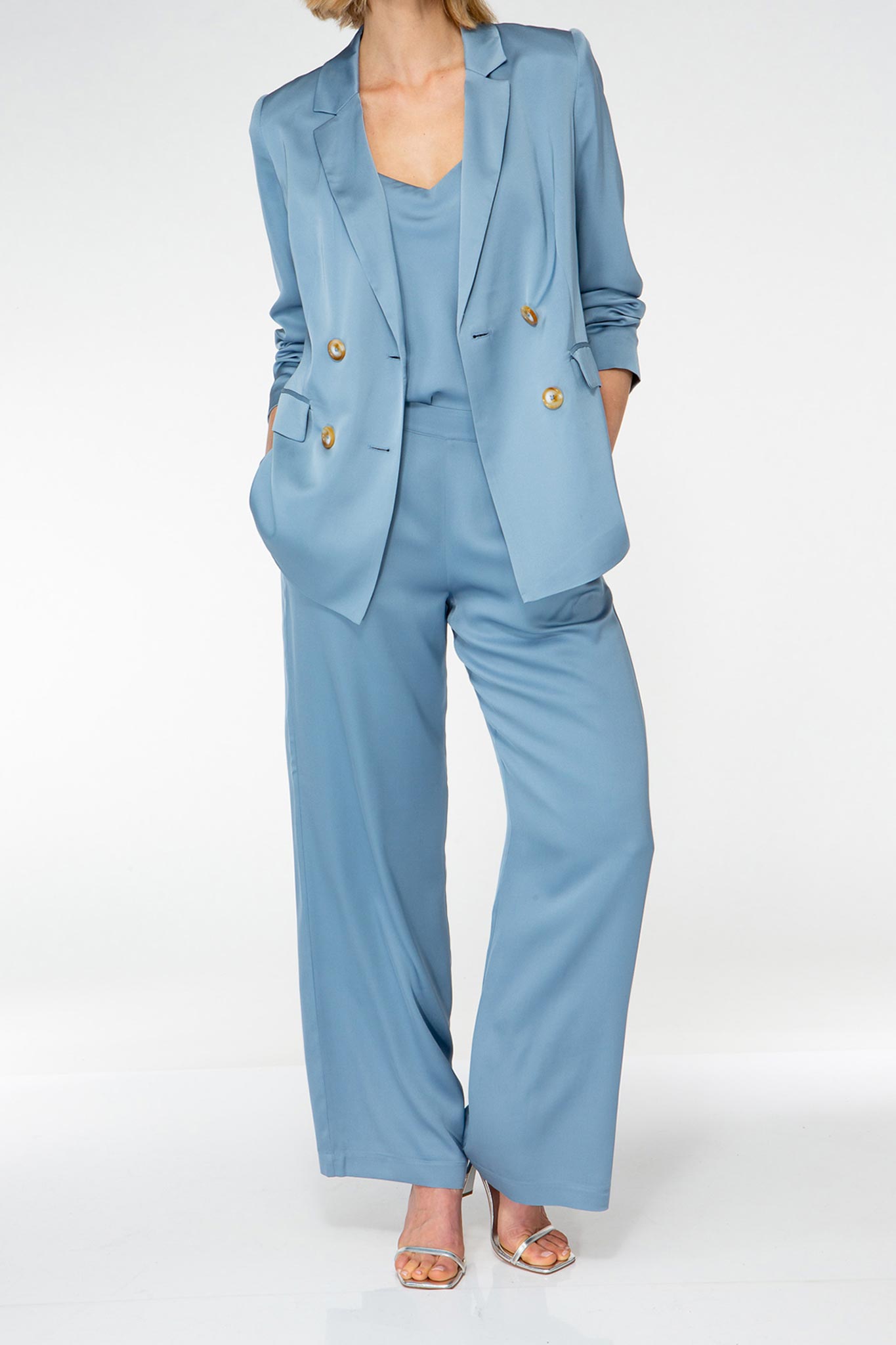 IVI collection light blue blazer in relaxed fit made from silk from aw24 collection