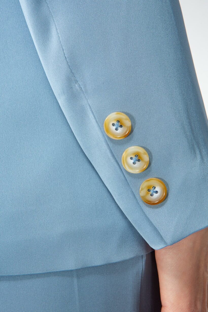 IVI collection light blue blazer in relaxed fit made from silk from aw24 collection