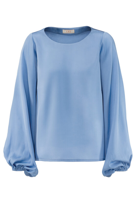 SOLID SILK Cropped Blouse blue