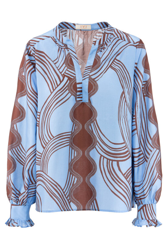 LINES BLUE Cotton Voile Blouse