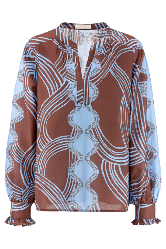 LINES BROWN Cotton Voile Blouse