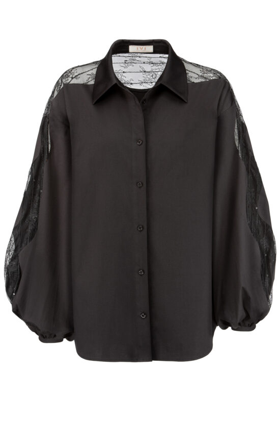 LACE Cotton Blouse, black