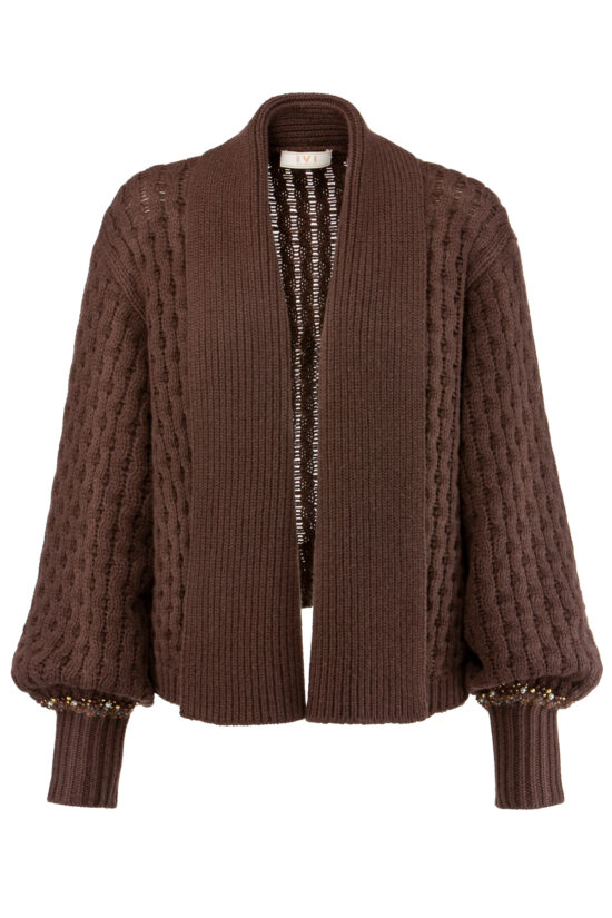 SOLID KNIT Cardigan with Cashmere, brown