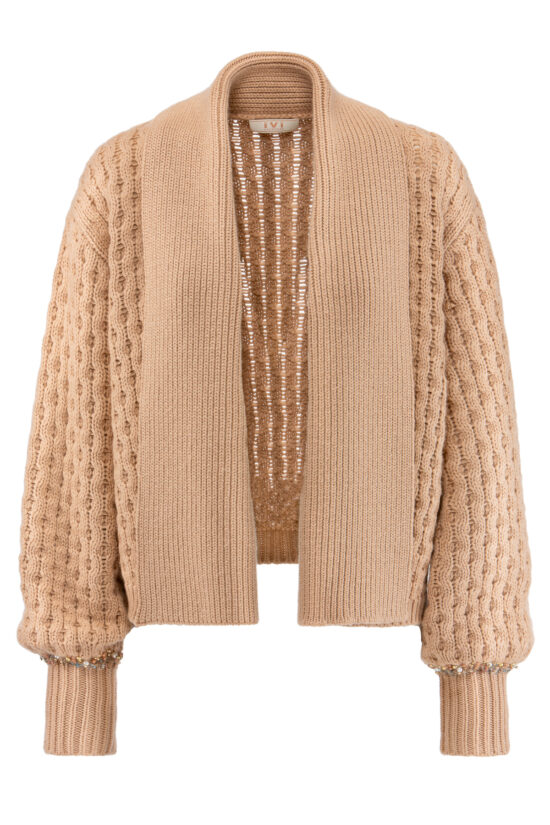 SOLID KNIT Cardigan with Cashmere, camel