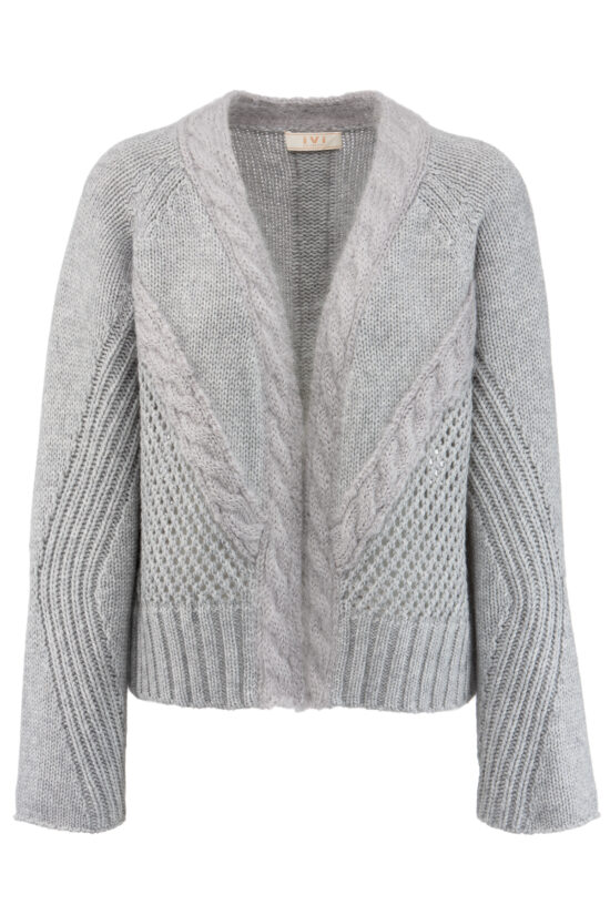 PATCHED KNIT Cardigan, grey melange