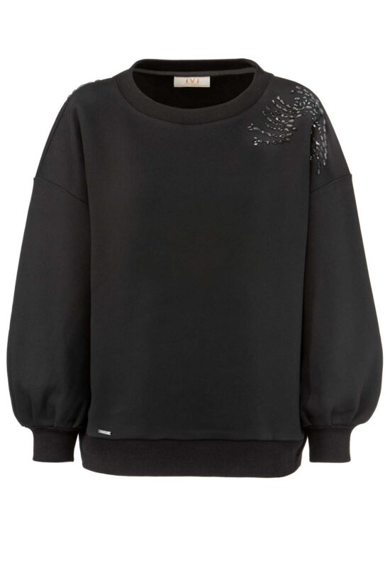 SWEATSHIRT with rhinestone appliqué, black