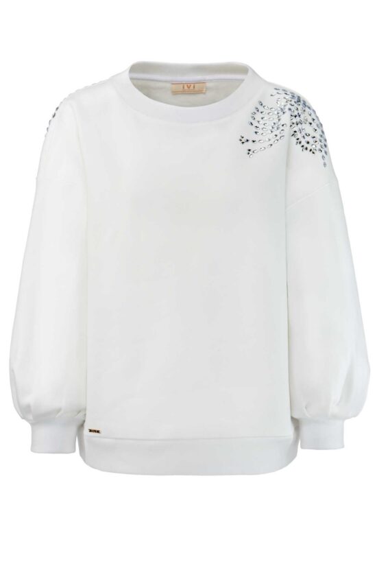 SWEATSHIRT with rhinestone appliqué, white